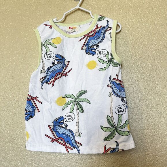 Kids Play By Kit +Pearl Sunbathing Dinosaur T.Rex Size 6 Stay Cool Boys Tank Top - Picture 1 of 4
